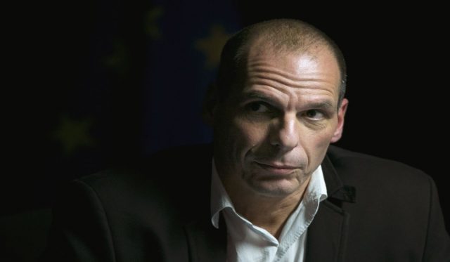 Varoufakis arrives at a news conference after an extraordinary euro zone Finance Ministers meeting in Brussels