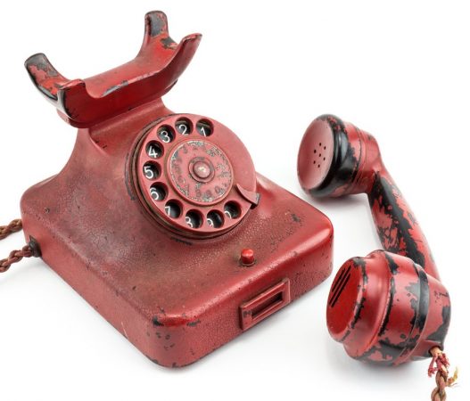 epa05800865 An undated handout photo made available by Alexander Historical Auctions on 17 February 2017 shows a red telephone once owned by German dictator Adolf Hitler. The telephone that Hitler used in the last days of Wolrd War II in his Berlin bunker, the so-called Fuehrerbunker, is up for auction from 18 February 2017 on at Alexander Historical Auctions and expected to sell at at least 200,000 US dollars.  EPA/ALEDXANDER HISTORICAL AUCTIONS / HANDOUT  HANDOUT EDITORIAL USE ONLY/NO SALES