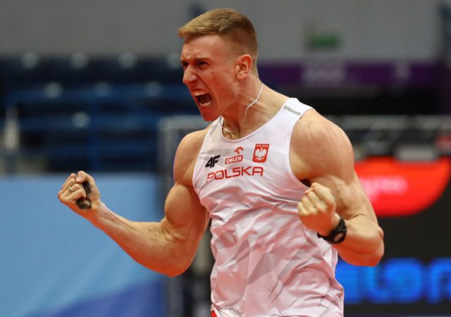 BELGRADE, SERBIA - MARCH 03:  Piotr Lisek of Poland celebrates after clearing the bar during the Men's Pole Vault final on day one of the 2017 European Athletics Indoor Championships at the Kombank Arena on March 3, 2017 in Belgrade, Serbia.  (Photo by Alexander Hassenstein/Getty Images)