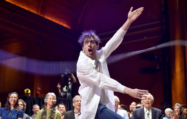 Performing chemist Michael Skuhersky participates in a Moment of Science during the 27th First Annual Ig Nobel Prize Ceremony at Harvard University in Cambridge, Massachusetts, U.S. September 14, 2017.  REUTERS/Gretchen Ertl