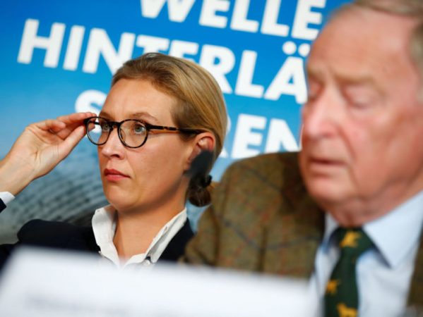 Co-lead AFD candidates Alexander Gauland and Alice Weidel attend a news conference in Berlin, Germany September 18, 2017. REUTERS/Axel Schmidt - RC11F0098F50