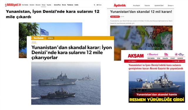 Τουρκικός τύπος για την επέκταση των ναυτικών μίλιων στο Ιόνιο