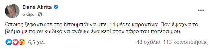 Έλενα Ακρίτα ανάρτηση 