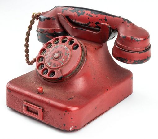 epa05800870 An undated handout photo made available by Alexander Historical Auctions on 17 February 2017 shows a red telephone once owned by German dictator Adolf Hitler. The telephone that Hitler used in the last days of Wolrd War II in his Berlin bunker, the so-called Fuehrerbunker, is up for auction from 18 February 2017 on at Alexander Historical Auctions and expected to sell at at least 200,000 US dollars.  EPA/ALEDXANDER HISTORICAL AUCTIONS / HANDOUT  HANDOUT EDITORIAL USE ONLY/NO SALES