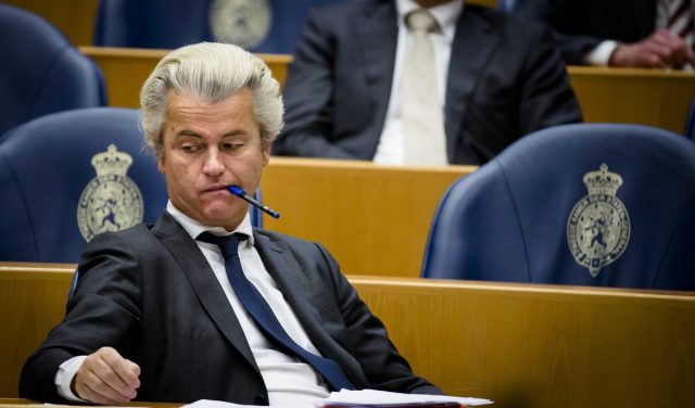 epa05234982 Dutch Party for Freedom (PVV) leader Geert Wilders during the debate in the Second Chamber in The Hague, The Netherlands, 29 March 2016, about the terror attacks last week in Brussels.  EPA/BART MAAT