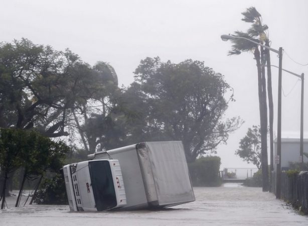 epa06197204 A toppled box truck after the full effects of Hurricane Irma struck in Miami, Florida, USA, 10 September 2017. Many areas are under mandatory evacuation orders as Irma Florida. EPA/ERIK S. LESSER