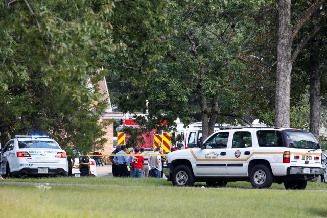 The scene where people were injured when a gunman opened fire at the Burnette Chapel Church of Christ, in Nashville, Tennessee, U.S. September 24, 2017.  REUTERS/Jamie Gilliam