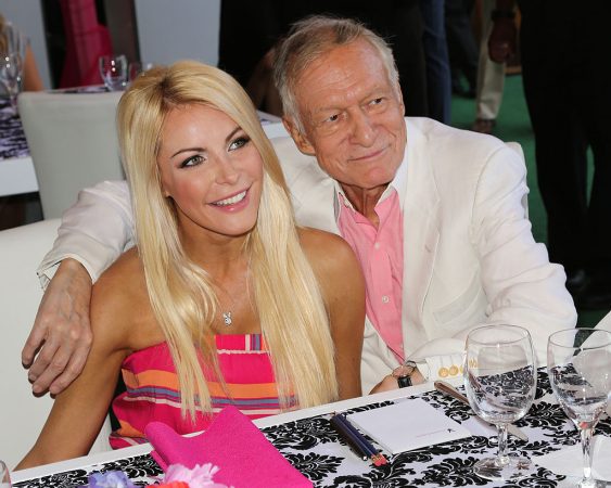 BEVERLY HILLS, CA - MAY 09: Playboy Founder Hugh Hefner (R) and his wife Playboy Playmate Crystal Hefner (L) attend the 2013 Playmate Of The Year announcement at The Playboy Mansion on May 9, 2013 in Beverly Hills, California. (Photo by Paul Archuleta/FilmMagic)