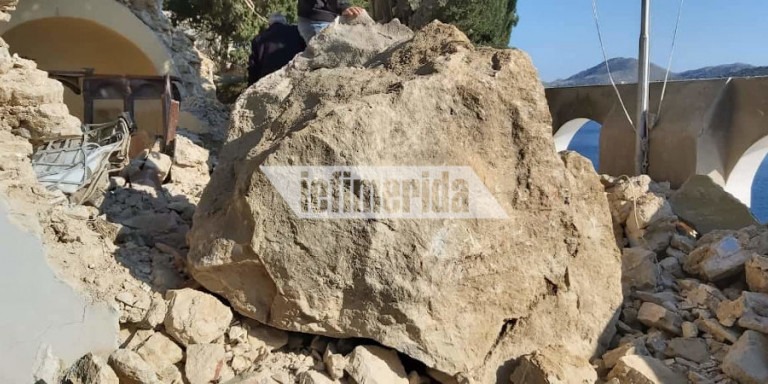 Κατολίσθηση Σύμη: Βράχος έπεσε στο μοναστήρι του Αγίου Νεκταρίου