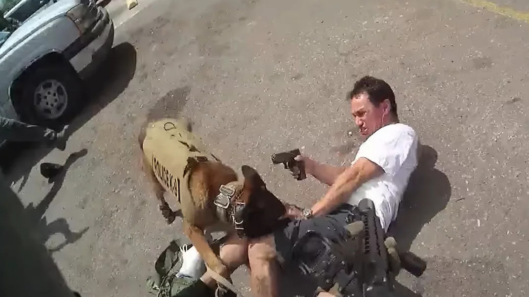 Βίντεο: Αστυνομικοί σκοτώνουν ύποπτο που σημάδεψε με όπλο το κεφάλι αστυνομικού σκύλου